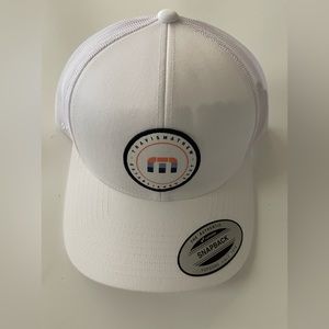 New Travis Mathew white SnapBack hat. Mesh back with adjustable sizing.